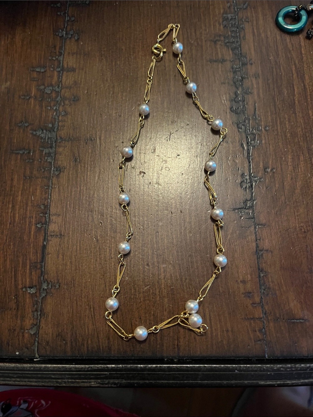 Gold Pearl Station Necklace - Women Jewelry 1846